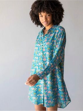 NATURAL LIFE Teal Floral Button front dress